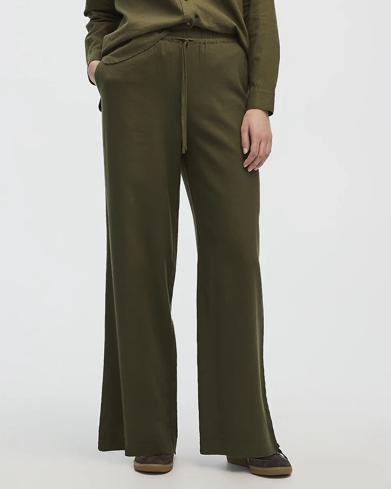 Wide-Leg High-Rise Linen Blend Pant