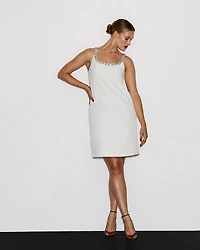 Sleeveless Scoop-Neck Mini Shift Dress with Rhinestones