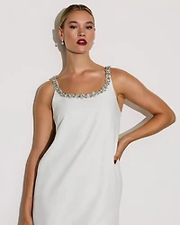 Sleeveless Scoop-Neck Mini Shift Dress with Rhinestones
