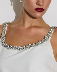 Sleeveless Scoop-Neck Mini Shift Dress with Rhinestones