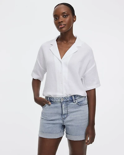 Mid-Rise Denim Shorts with Rolled Hem