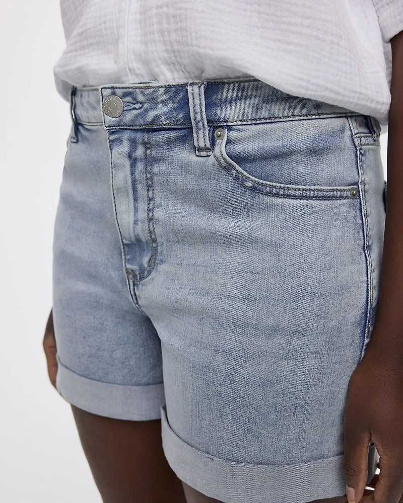Mid-Rise Denim Shorts with Rolled Hem