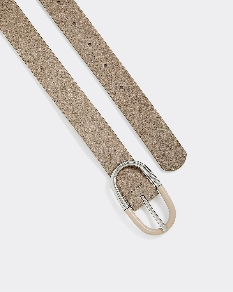 Suede Belt with Two-Tone Buckle