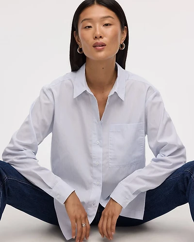 Striped Long-Sleeve Poplin Shirt with Chest Pocket