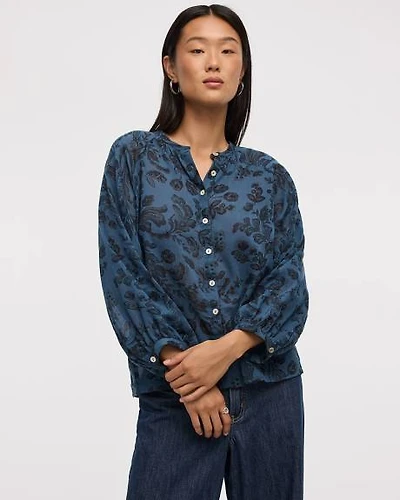 Buttoned-Down Blouse with Crew Neckline