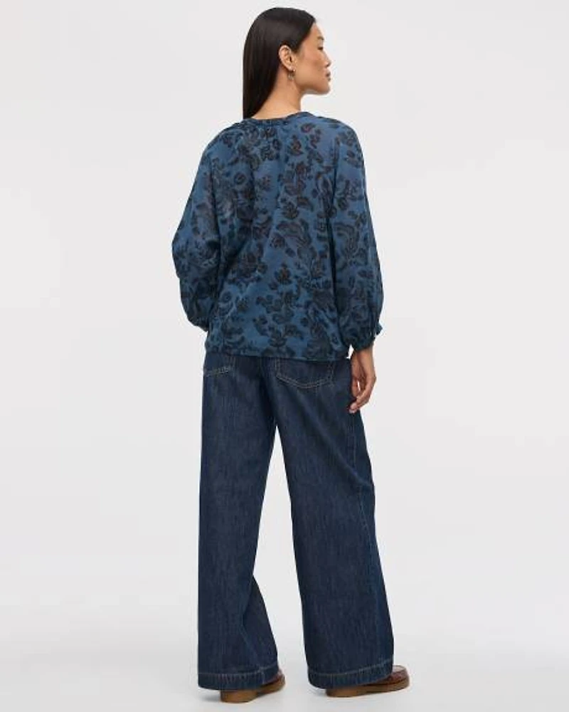 Buttoned-Down Blouse with Crew Neckline