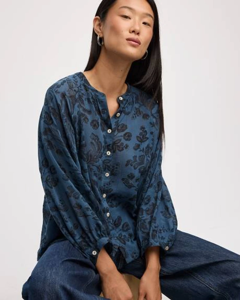 Buttoned-Down Blouse with Crew Neckline