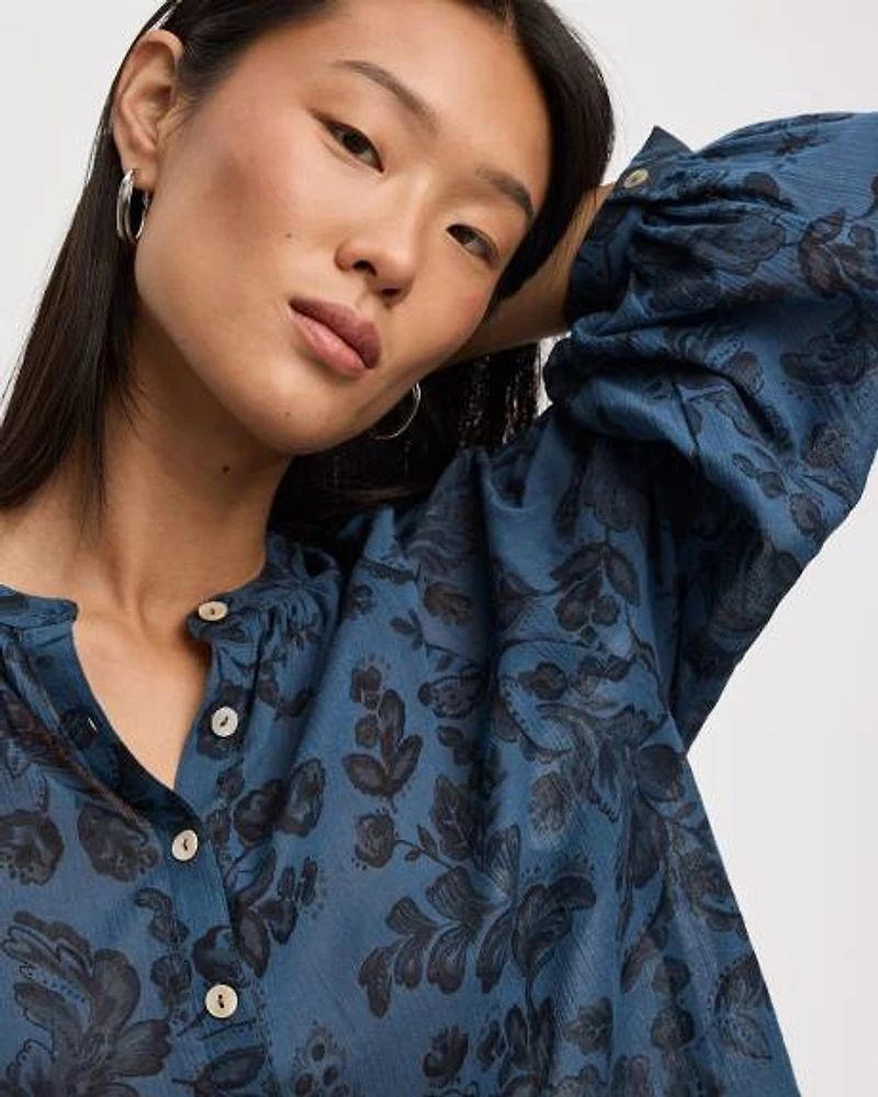 Buttoned-Down Blouse with Crew Neckline