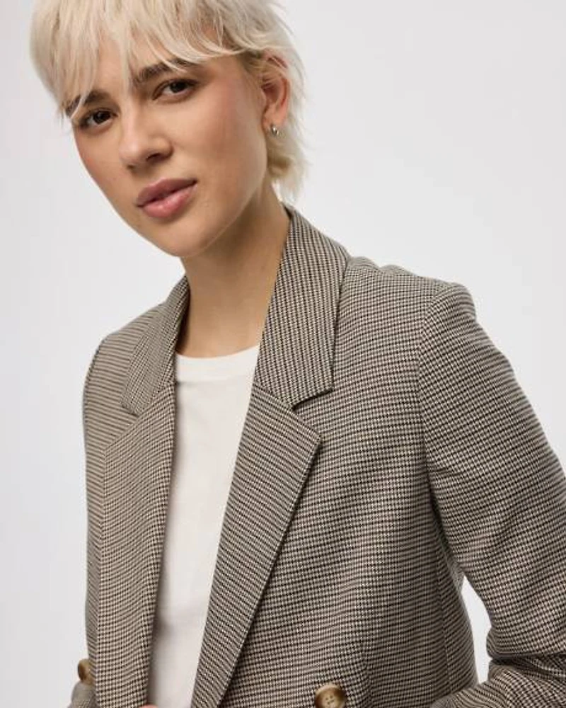 Houndstooth Double-Breasted Blazer