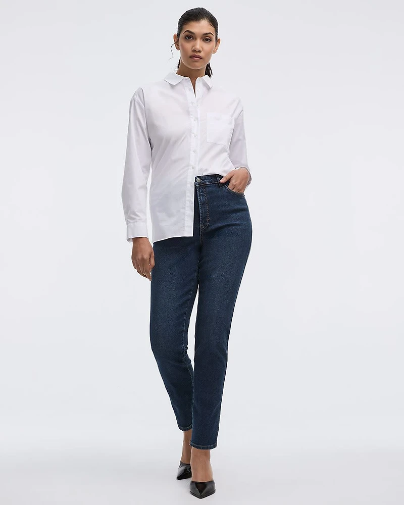 Jean taille haute à jambe étroite