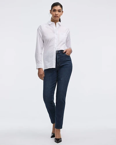 Jean taille haute à jambe étroite