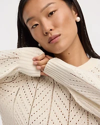 Long-Balloon-Sleeve Crew-Neck Pointelle Sweater