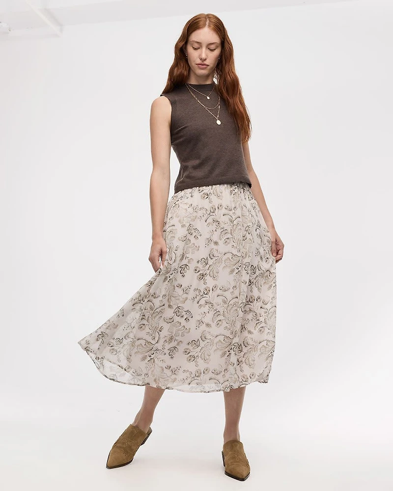 Pleated-Chiffon Midi Skirt