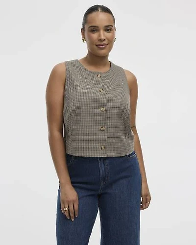 Veste sans manches à col rond motif pied-de-poule