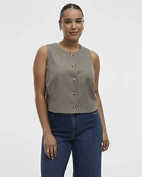 Veste sans manches à col rond motif pied-de-poule