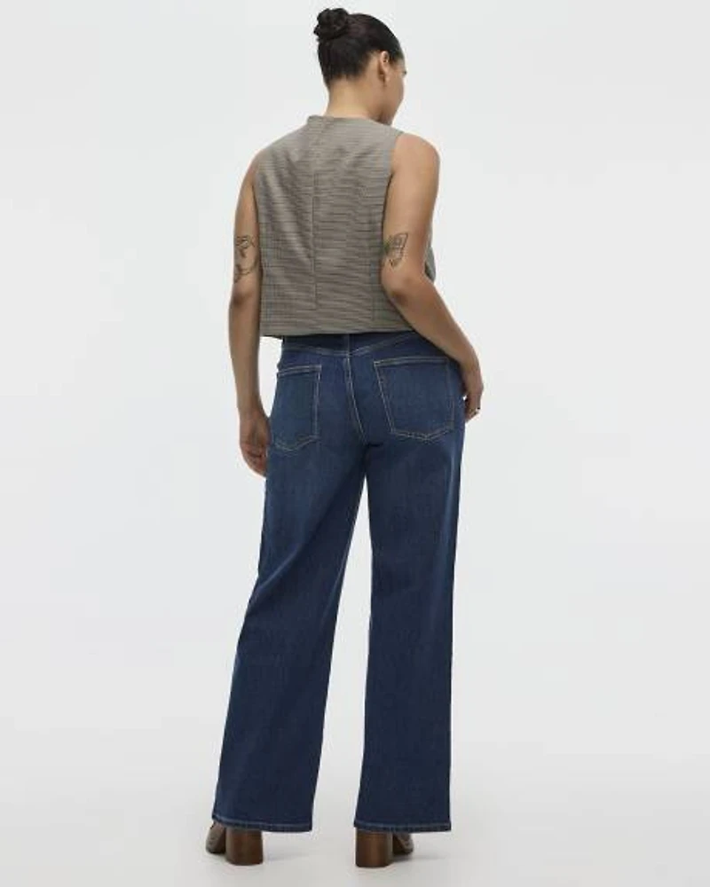 Veste sans manches à col rond motif pied-de-poule