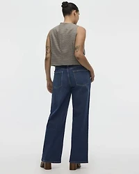 Veste sans manches à col rond motif pied-de-poule