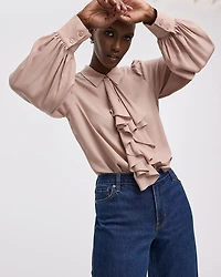Long-Sleeve Blouse with Cascading Ruffles