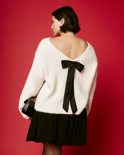 Long-Sleeve Crew-Neck Pullover with Bow