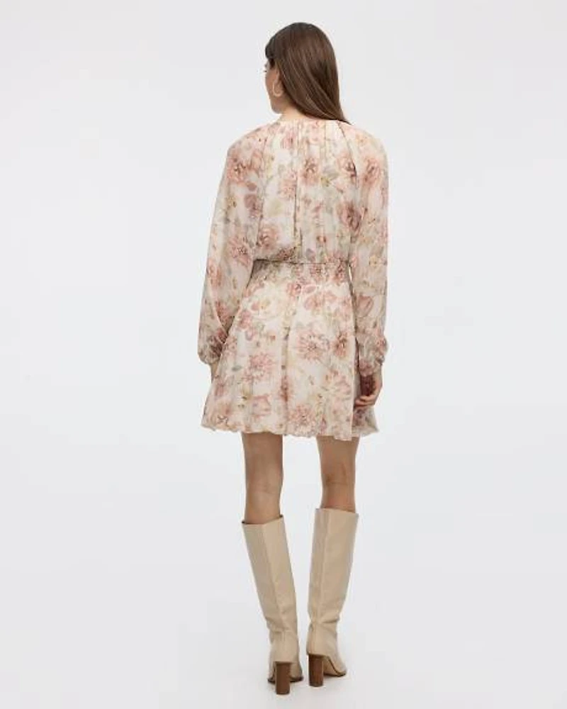 Long-Puffy-Sleeve Bubble Mini Dress with V Neckline