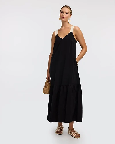 Robe maxi sans manches à bretelles contrastées