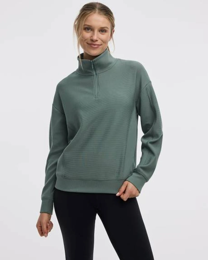 Pull à manches longues col montant demi-zip
