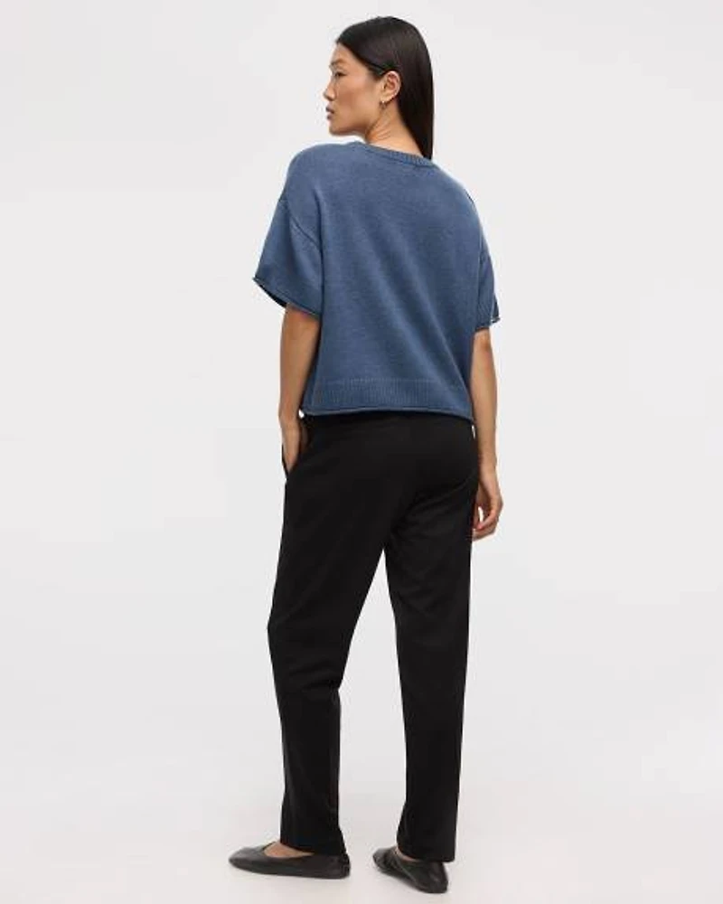 Cashmere-Blend Short-Sleeve Crew-Neck Loose Sweater