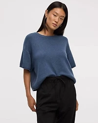 Cashmere-Blend Short-Sleeve Crew-Neck Loose Sweater