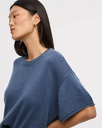 Cashmere-Blend Short-Sleeve Crew-Neck Loose Sweater