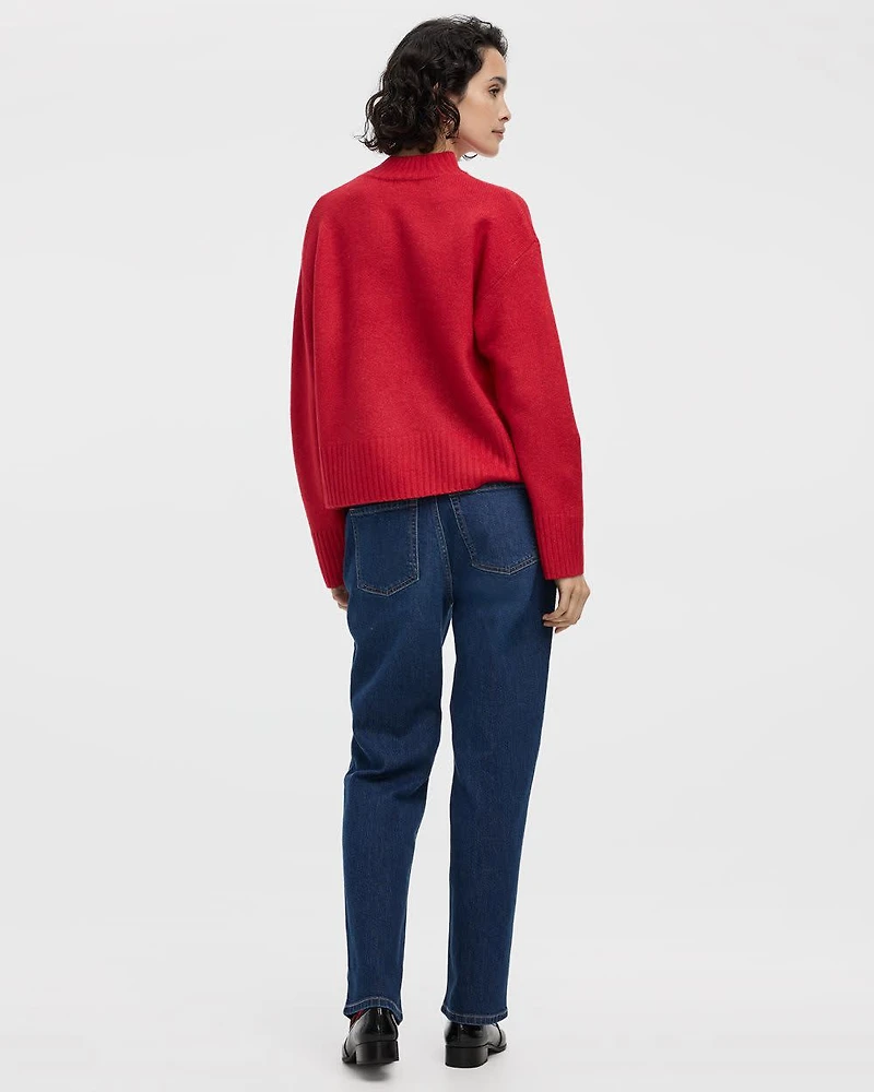 Long-Sleeve Mock-Neck Loose Pullover