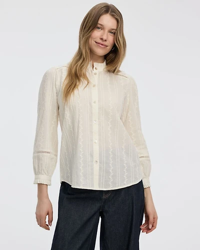 Embroidered Blouse with Mock Neckline