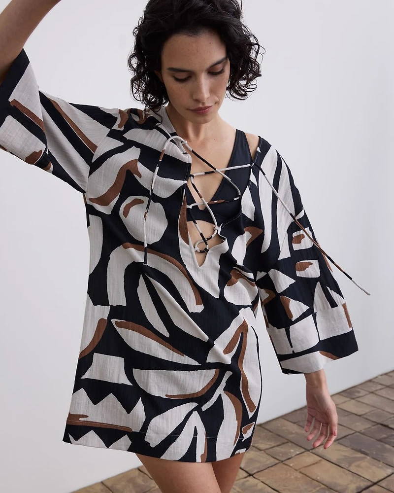 Long-Sleeve V-Neck Loose Mini Dress