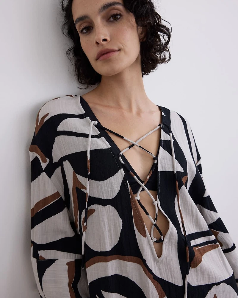 Long-Sleeve V-Neck Loose Mini Dress