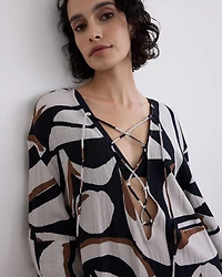 Long-Sleeve V-Neck Loose Mini Dress