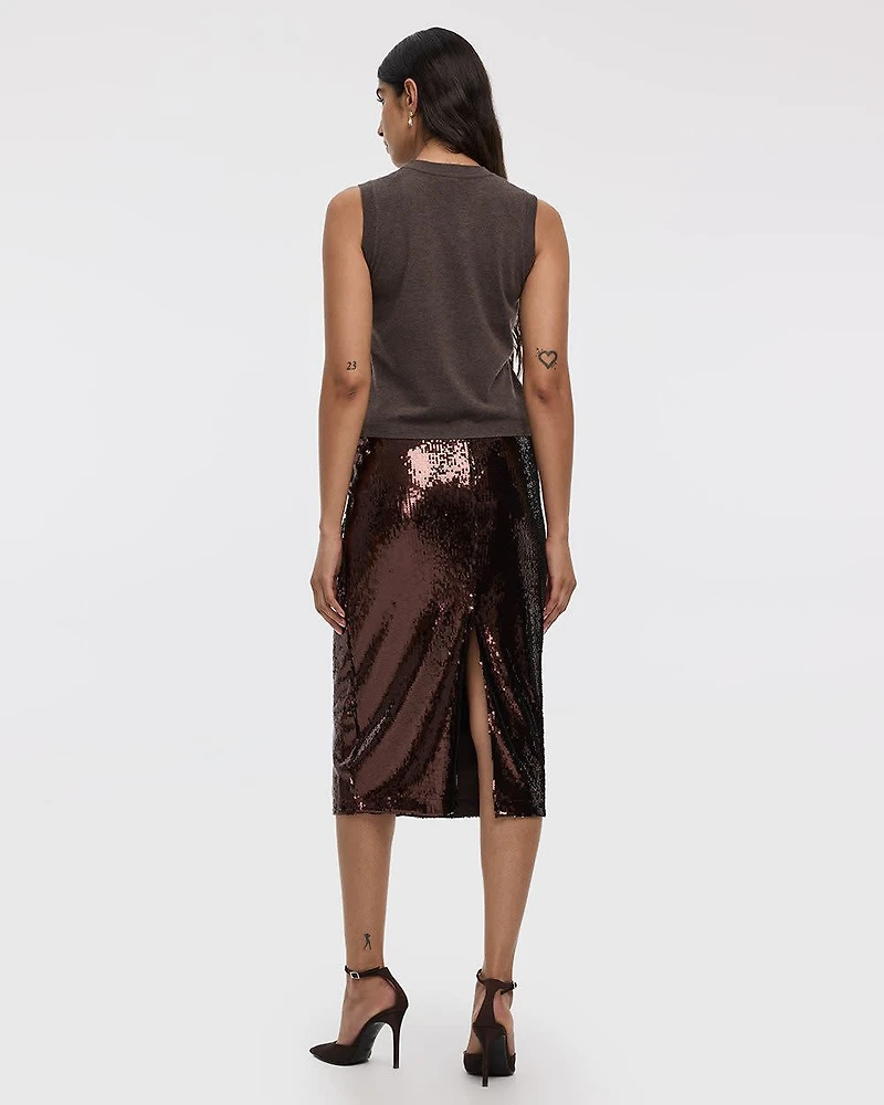 Jupe droite midi à paillettes