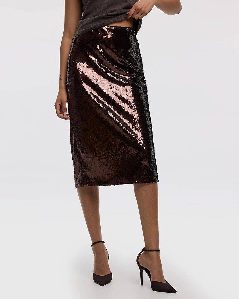 Jupe droite midi à paillettes