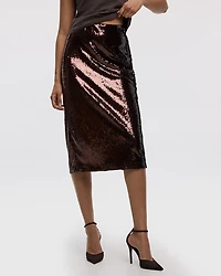 Jupe droite midi à paillettes