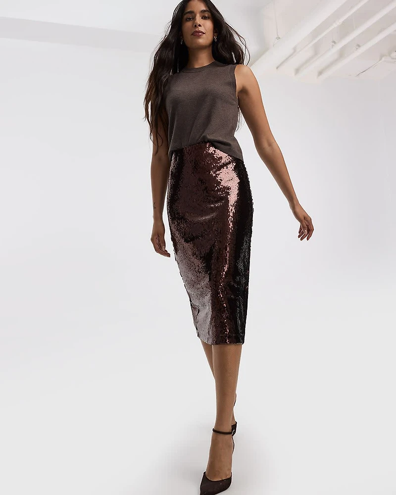 Jupe droite midi à paillettes