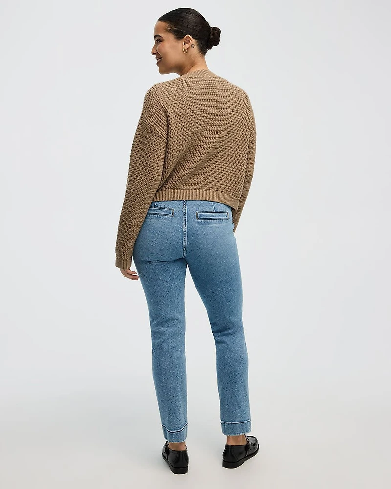 Slim-Leg High-Rise Belted Jean