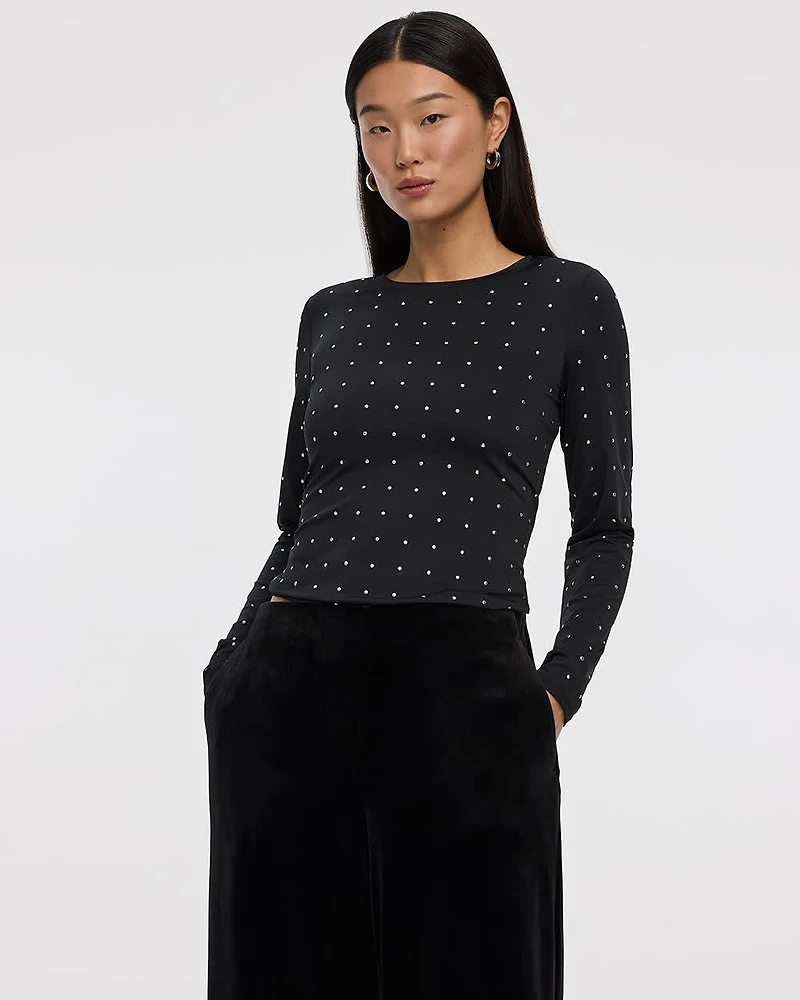 Long-Sleeve Crew-Neck Studded Top