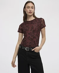 Short-Sleeve Crew-Neck Mesh Top