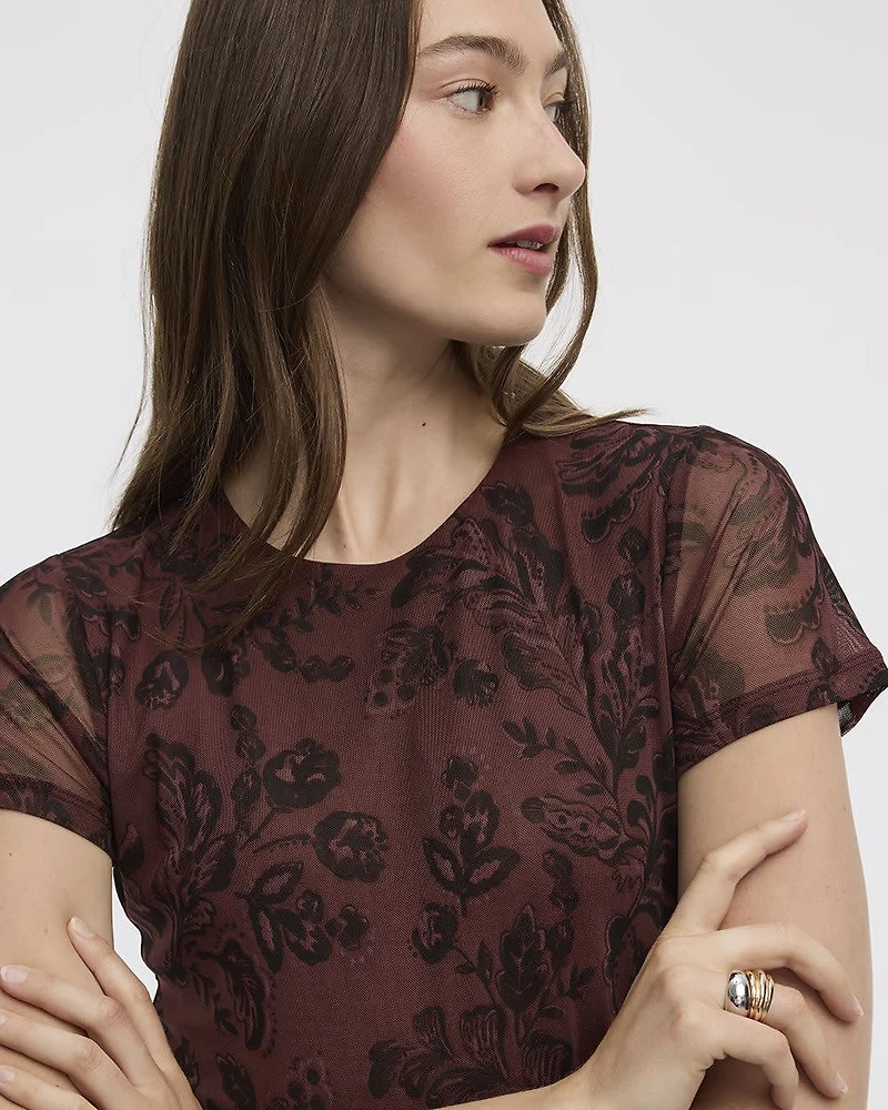 Short-Sleeve Crew-Neck Mesh Top