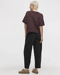 Cashmere-Blend Short-Sleeve Crew-Neck Loose Sweater