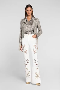 Floral Cut-Out Flared Jeans