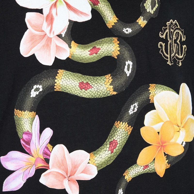 Snake and flower print T-shirt