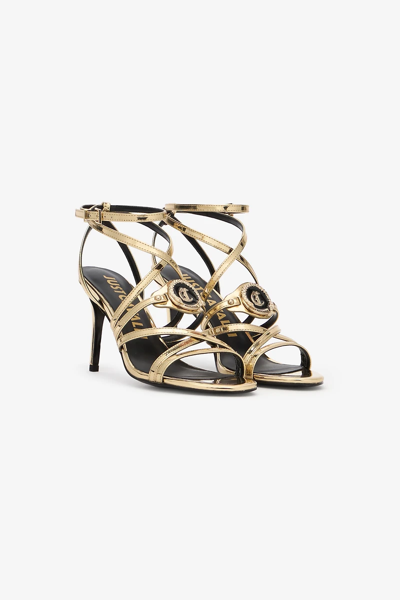 Gold High-Heel Sandals With Logo Medallion
