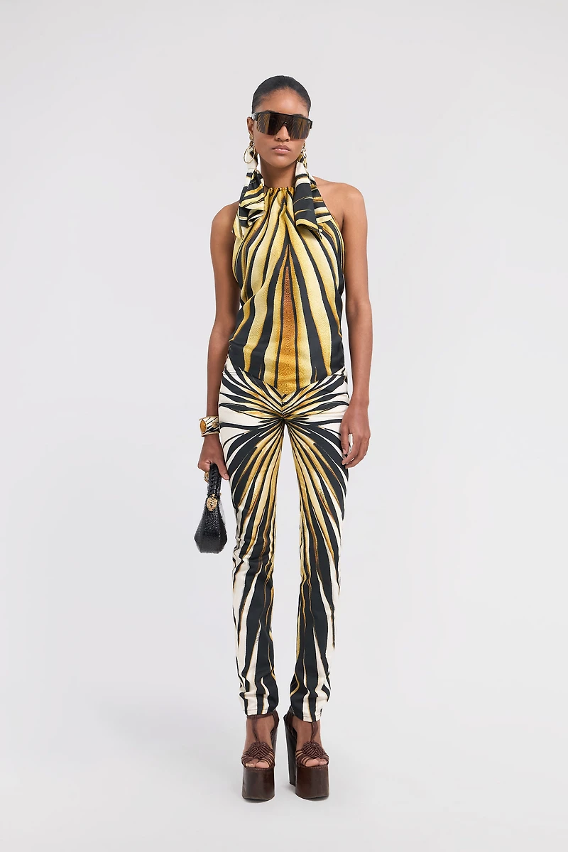 Ray Of Gold Print Silk Halter Top