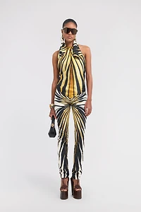 Ray Of Gold Print Silk Halter Top