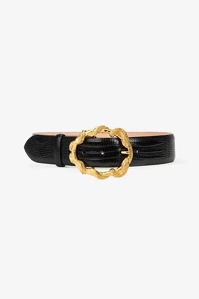 Belt With Cobra Print And Snake Buckle