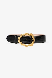 Black Belt With Cobra Print And Snake Buckle